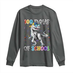 100 Days Of School Long Sleeve Shirt Funny Cool Dinosaur Trex 100 Days Smarter TS10 Dark Heather Print Your Wear