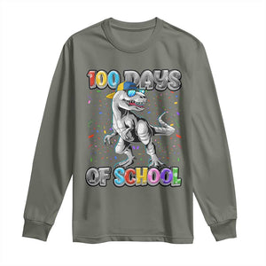 100 Days Of School Long Sleeve Shirt Funny Cool Dinosaur Trex 100 Days Smarter TS10 Military Green Print Your Wear