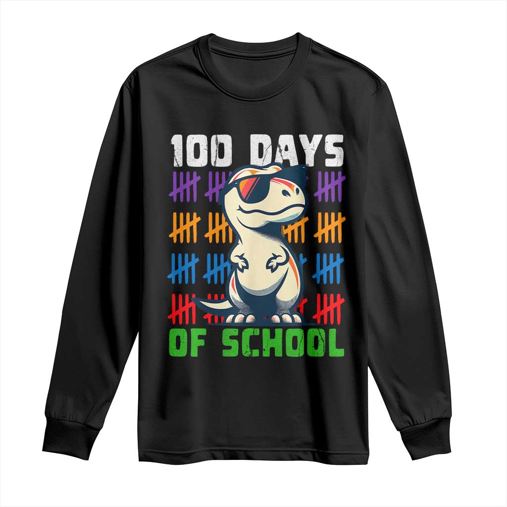 100 Days of School 100th Day Dino Long Sleeve Shirt TS10 Black Print Your Wear