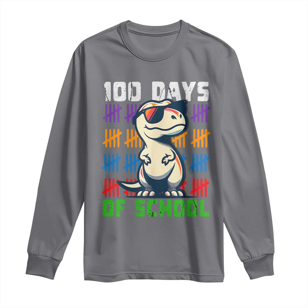 100 Days of School 100th Day Dino Long Sleeve Shirt TS10 Charcoal Print Your Wear