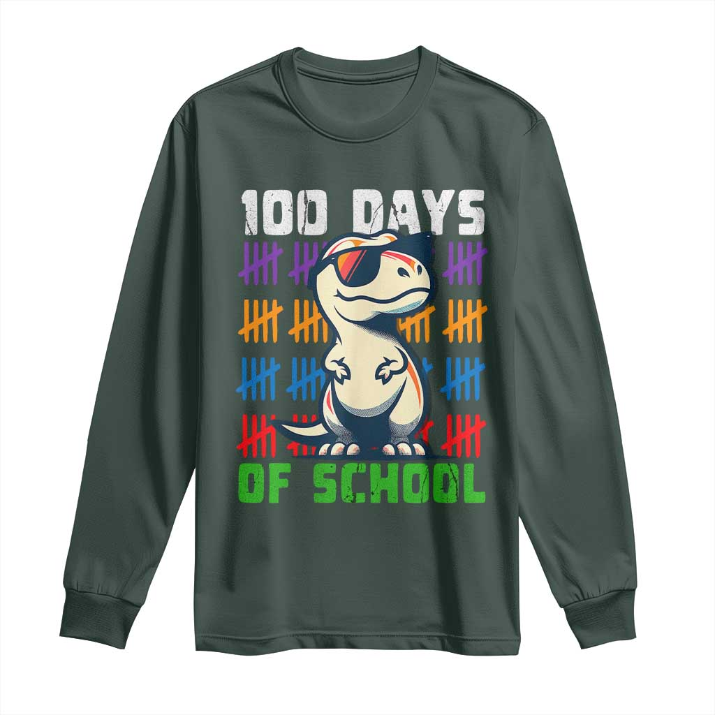 100 Days of School 100th Day Dino Long Sleeve Shirt TS10 Dark Forest Green Print Your Wear