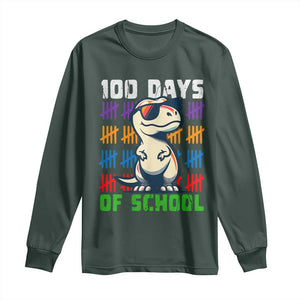 100 Days of School 100th Day Dino Long Sleeve Shirt TS10 Dark Forest Green Print Your Wear