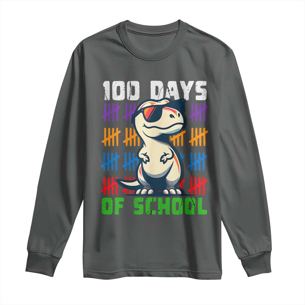 100 Days of School 100th Day Dino Long Sleeve Shirt TS10 Dark Heather Print Your Wear