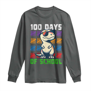 100 Days of School 100th Day Dino Long Sleeve Shirt TS10 Dark Heather Print Your Wear