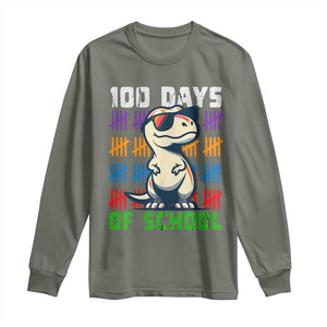 100 Days of School 100th Day Dino Long Sleeve Shirt TS10 Military Green Print Your Wear