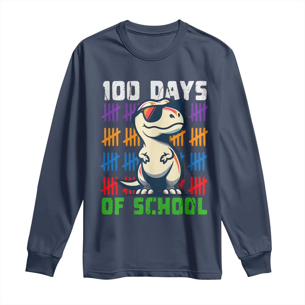 100 Days of School 100th Day Dino Long Sleeve Shirt TS10 Navy Print Your Wear