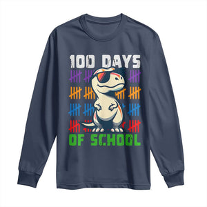 100 Days of School 100th Day Dino Long Sleeve Shirt TS10 Navy Print Your Wear