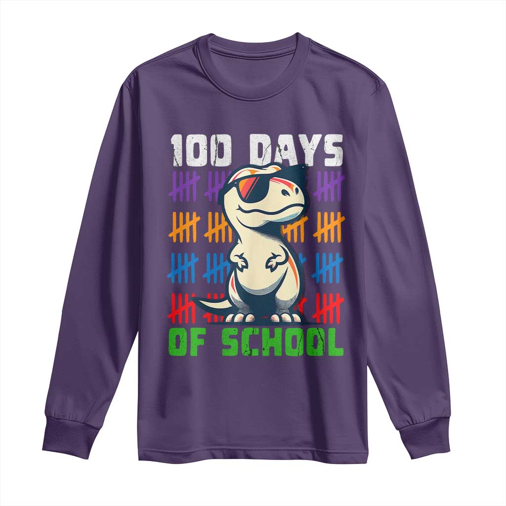 100 Days of School 100th Day Dino Long Sleeve Shirt TS10 Purple Print Your Wear