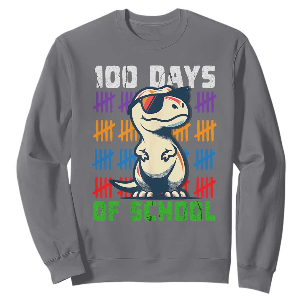 100 Days of School 100th Day Dino Sweatshirt TS10 Charcoal Print Your Wear