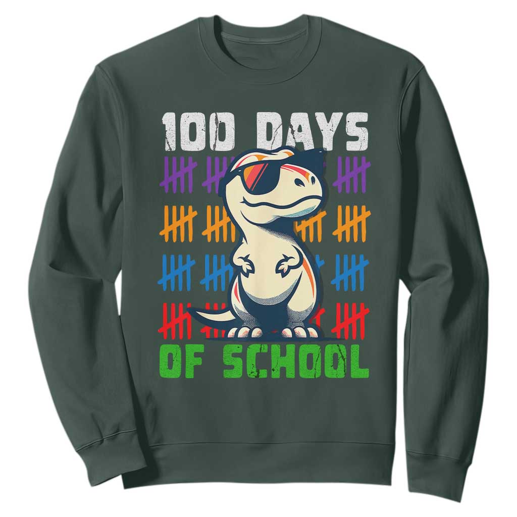 100 Days of School 100th Day Dino Sweatshirt TS10 Dark Forest Green Print Your Wear