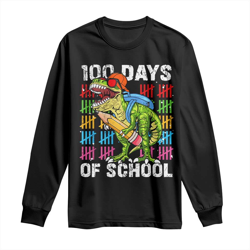 100th Day Of School Long Sleeve Shirt 100 Days Dino Dinosaur TS10 Black Print Your Wear