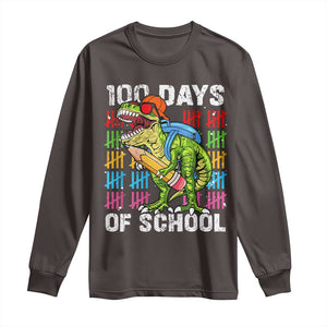 100th Day Of School Long Sleeve Shirt 100 Days Dino Dinosaur TS10 Dark Chocolate Print Your Wear