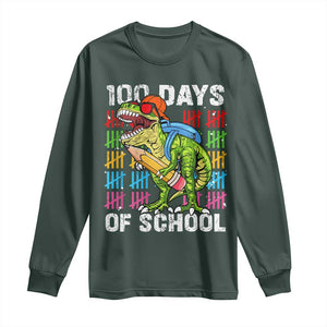 100th Day Of School Long Sleeve Shirt 100 Days Dino Dinosaur TS10 Dark Forest Green Print Your Wear