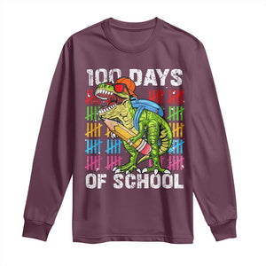 100th Day Of School Long Sleeve Shirt 100 Days Dino Dinosaur TS10 Maroon Print Your Wear