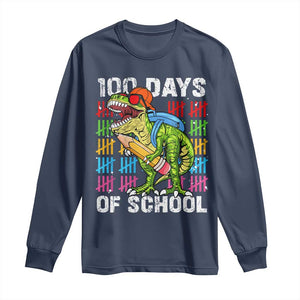 100th Day Of School Long Sleeve Shirt 100 Days Dino Dinosaur TS10 Navy Print Your Wear