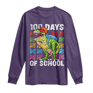 100th Day Of School Long Sleeve Shirt 100 Days Dino Dinosaur TS10 Purple Print Your Wear