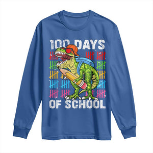 100th Day Of School Long Sleeve Shirt 100 Days Dino Dinosaur TS10 Royal Blue Print Your Wear