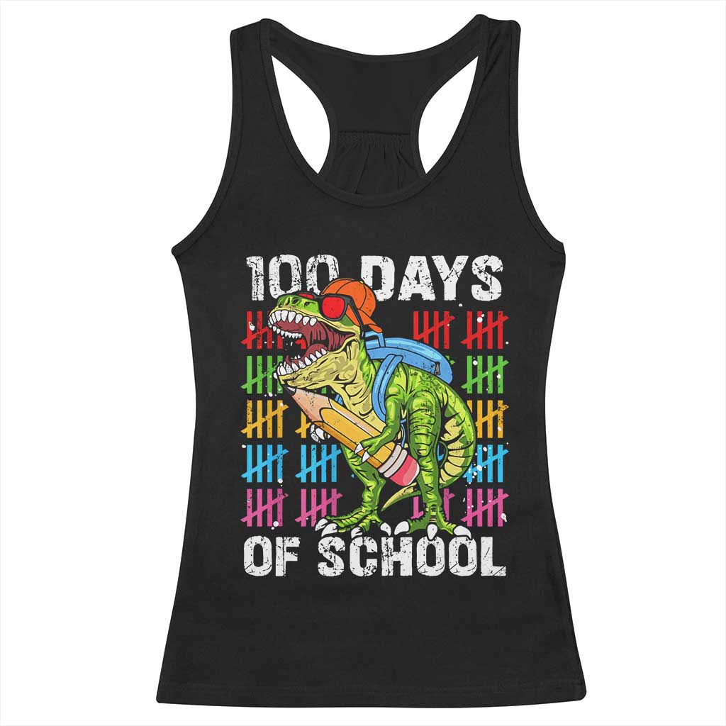 100th Day Of School Racerback Tank Top 100 Days Dino Dinosaur TS10 Black Print Your Wear