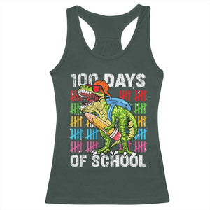 100th Day Of School Racerback Tank Top 100 Days Dino Dinosaur TS10 Dark Forest Green Print Your Wear