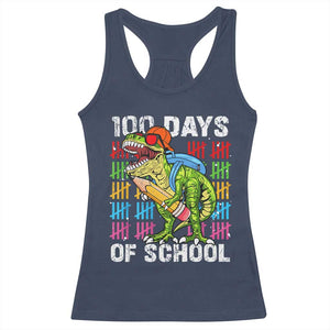 100th Day Of School Racerback Tank Top 100 Days Dino Dinosaur TS10 Navy Print Your Wear