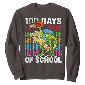 100th Day Of School Sweatshirt 100 Days Dino Dinosaur TS10 Dark Chocolate Print Your Wear