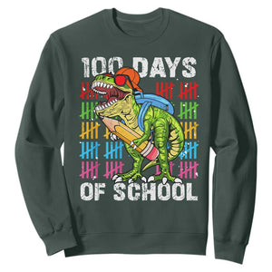 100th Day Of School Sweatshirt 100 Days Dino Dinosaur TS10 Dark Forest Green Print Your Wear