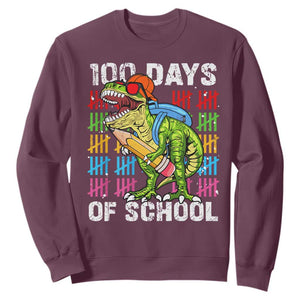 100th Day Of School Sweatshirt 100 Days Dino Dinosaur TS10 Maroon Print Your Wear