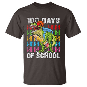 100th Day Of School T Shirt 100 Days Dino Dinosaur TS10 Dark Chocolate Print Your Wear