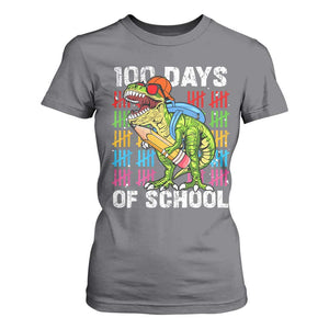 100th Day Of School T Shirt For Women 100 Days Dino Dinosaur TS10 Charcoal Print Your Wear