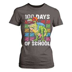 100th Day Of School T Shirt For Women 100 Days Dino Dinosaur TS10 Dark Chocolate Print Your Wear