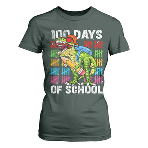 100th Day Of School T Shirt For Women 100 Days Dino Dinosaur TS10 Dark Forest Green Print Your Wear