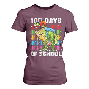 100th Day Of School T Shirt For Women 100 Days Dino Dinosaur TS10 Maroon Print Your Wear