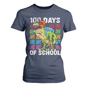 100th Day Of School T Shirt For Women 100 Days Dino Dinosaur TS10 Navy Print Your Wear