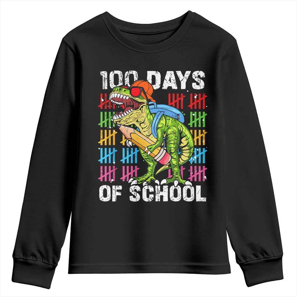 100th Day Of School Youth Sweatshirt 100 Days Dino Dinosaur TS10 Black Print Your Wear