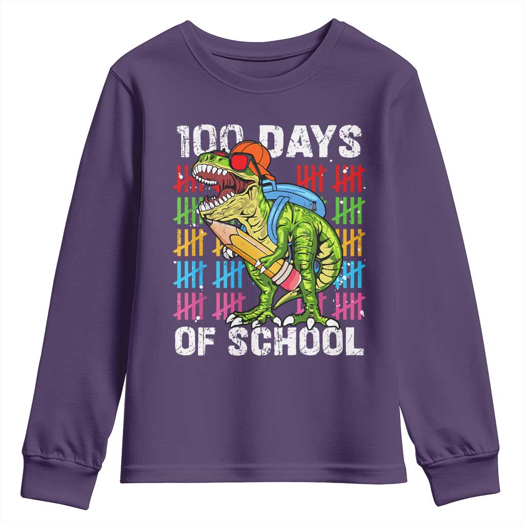 100th Day Of School Youth Sweatshirt 100 Days Dino Dinosaur TS10 Purple Print Your Wear