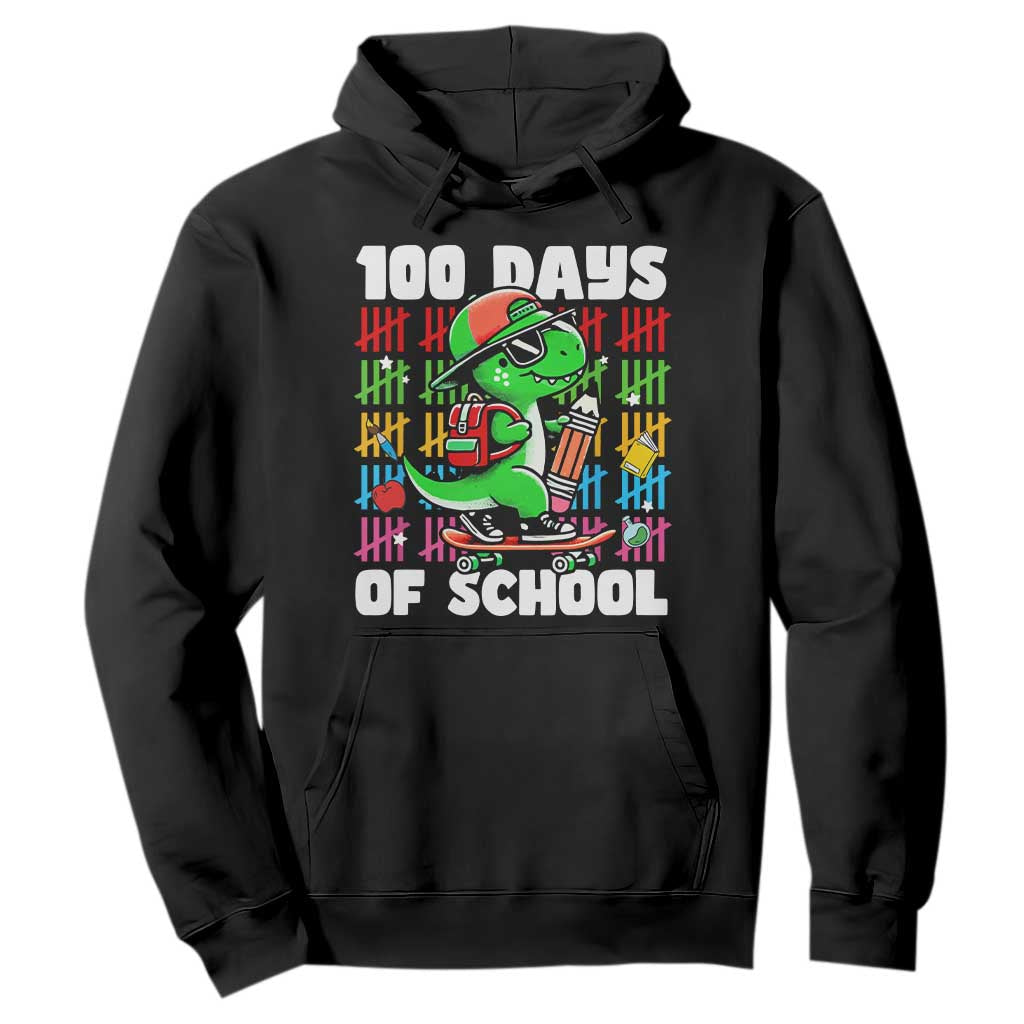 100 Days of School 100th Day Dino Hoodie Trex Dino Skateboard Skateboarding Boys Gift TS10 Black Print Your Wear