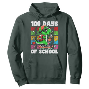 100 Days of School 100th Day Dino Hoodie Trex Dino Skateboard Skateboarding Boys Gift TS10 Dark Forest Green Print Your Wear