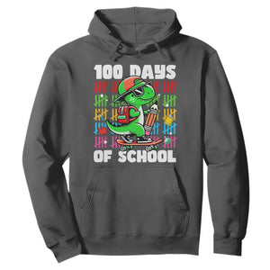 100 Days of School 100th Day Dino Hoodie Trex Dino Skateboard Skateboarding Boys Gift TS10 Dark Heather Print Your Wear