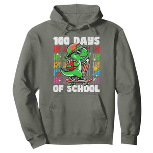 100 Days of School 100th Day Dino Hoodie Trex Dino Skateboard Skateboarding Boys Gift TS10 Military Green Print Your Wear