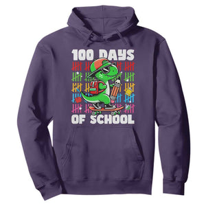 100 Days of School 100th Day Dino Hoodie Trex Dino Skateboard Skateboarding Boys Gift TS10 Purple Print Your Wear