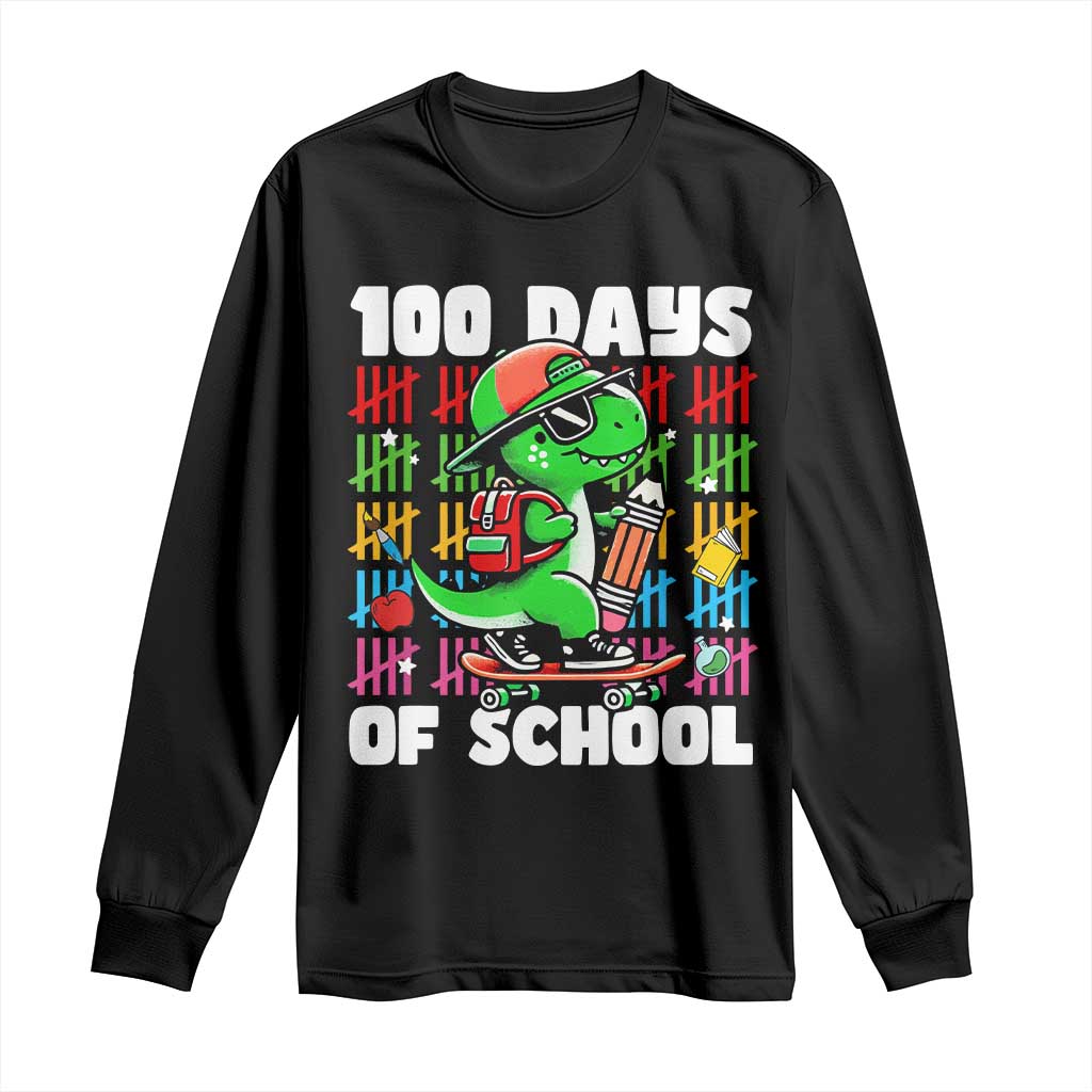 100 Days of School 100th Day Dino Long Sleeve Shirt Trex Dino Skateboard Skateboarding Boys Gift TS10 Black Print Your Wear