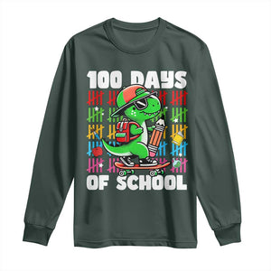 100 Days of School 100th Day Dino Long Sleeve Shirt Trex Dino Skateboard Skateboarding Boys Gift TS10 Dark Forest Green Print Your Wear