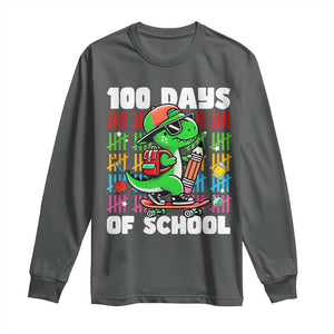 100 Days of School 100th Day Dino Long Sleeve Shirt Trex Dino Skateboard Skateboarding Boys Gift TS10 Dark Heather Print Your Wear