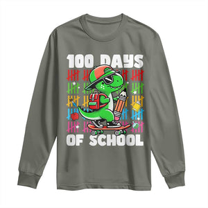 100 Days of School 100th Day Dino Long Sleeve Shirt Trex Dino Skateboard Skateboarding Boys Gift TS10 Military Green Print Your Wear