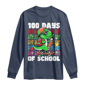 100 Days of School 100th Day Dino Long Sleeve Shirt Trex Dino Skateboard Skateboarding Boys Gift TS10 Navy Print Your Wear