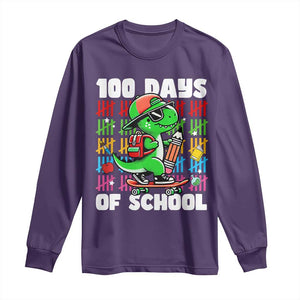 100 Days of School 100th Day Dino Long Sleeve Shirt Trex Dino Skateboard Skateboarding Boys Gift TS10 Purple Print Your Wear