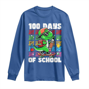 100 Days of School 100th Day Dino Long Sleeve Shirt Trex Dino Skateboard Skateboarding Boys Gift TS10 Royal Blue Print Your Wear