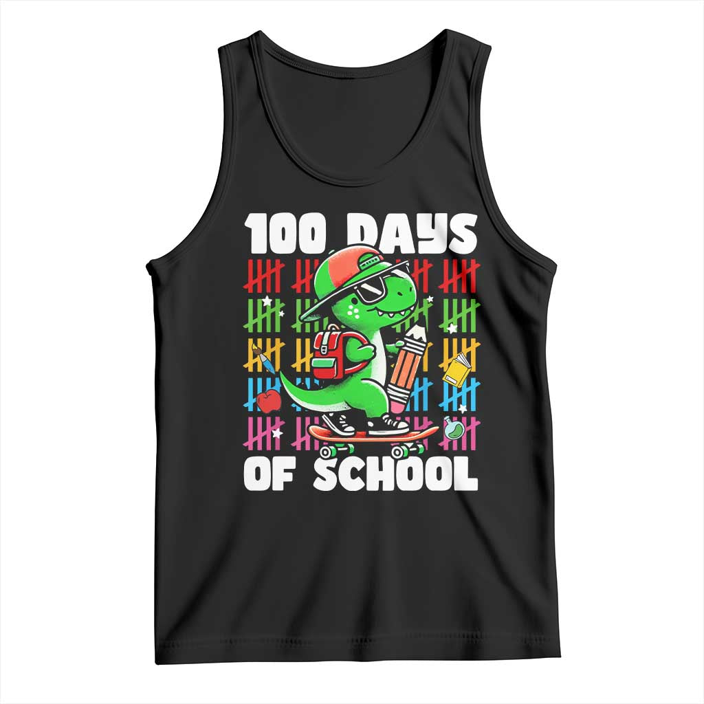 100 Days of School 100th Day Dino Tank Top Trex Dino Skateboard Skateboarding Boys Gift TS10 Black Print Your Wear