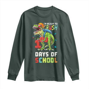 Ready To Crush 100 Days Of School Long Sleeve Shirt T Rex Dinosaur Boys TS10 Dark Forest Green Print Your Wear