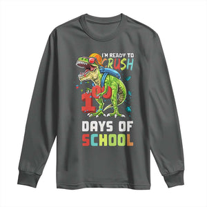 Ready To Crush 100 Days Of School Long Sleeve Shirt T Rex Dinosaur Boys TS10 Dark Heather Print Your Wear